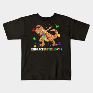 Embrace Differences Dabbing T-Rex Autism Awareness Dinosaur Kids T-Shirt